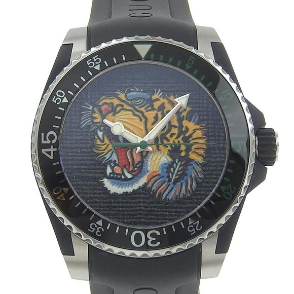 Gucci Dive 136 3 Black Dial Stainless Steel Rubber Quartz Battery Men's 40mm Wri - Picture 1 of 6